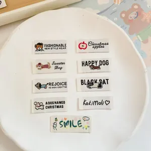 Cute woven label patches set for clothing bags socks, high density fabric DIY decorative badges.