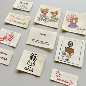 Cotton fabric labels cute cartoon patches DIY clothing accessories woven decorative tags set