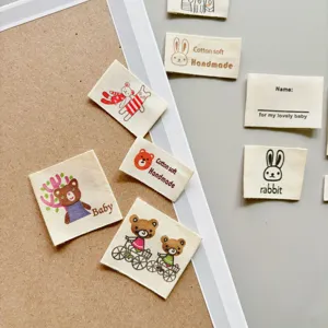 Pure cotton fabric labels DIY handmade clothing accessories cute cartoon tags for sewing hats