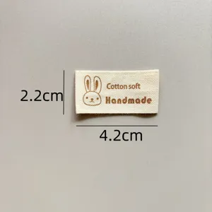 Cotton woven label handmade DIY accessories clothing tags with cute rabbit pattern 4.2x2.2cm
