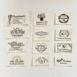 Handmade Cotton Cloth Labels Sewing Floral Slogan Tags For DIY Clothing Socks Doll Clothes Minimalist Fabric Craft Labels