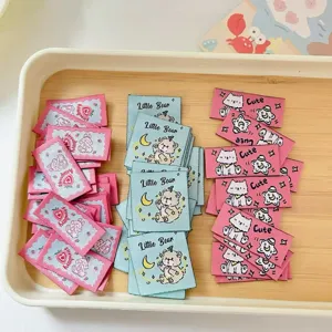 Cartoon woven labels for DIY crafts, cute bear and strawberry fabric clothing accessories.