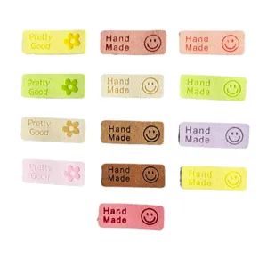 Handmade leather labels DIY sewing tags cute smiley face fabric patches colorful clothing accessories