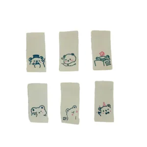 Cute cartoon bear cotton fabric labels, handmade woven tags for hats, scarves, and garments.