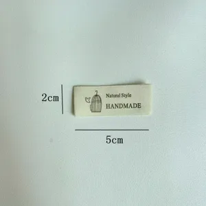 Handmade cotton cloth label detail, beige sewing DIY apparel accessory badge patch 5x2cm.