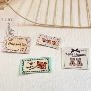 Retro minimalist cartoon bear woven labels for DIY handmade apparel, hats and scarf decoration.