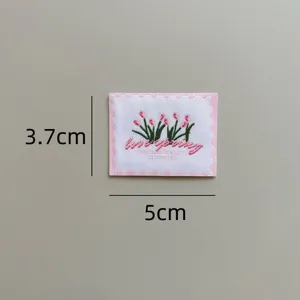 Embroidered tulip stamp woven label patch for DIY clothing, bags and accessories decoration.
