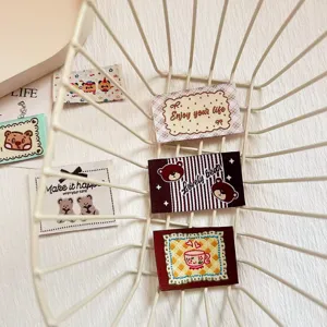 Retro cute cartoon bear woven labels cloth patches for DIY handmade decorative sewing accessories.
