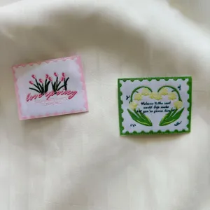Flower stamp woven label DIY decorative patch for handmade accessories, bags, shoes, 2pcs