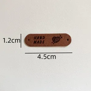 Brown PU leather handmade label tag with holes for DIY sewing crafts accessories 4.5x1.2cm