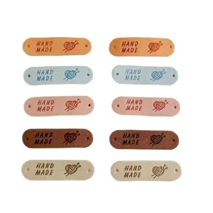 Assorted colors DIY handmade leather labels with holes and cute heart yarn pattern tags