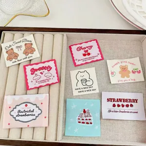 Korean Style Cute Embroidered Woven Label Patch DIY Clothing Bag Accessories Cartoon Bear Strawberry Cherry Applique