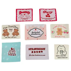 Korean fabric embroidered woven labels cute bear strawberry patches for handmade clothing accessories