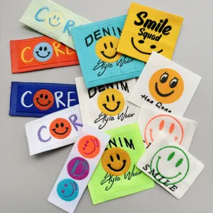 Colorful embroidered smiley face patches DIY clothing woven labels denim accessories decoration