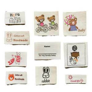 Cotton fabric labels handmade DIY sewing tags cartoon cute animal clothing accessories