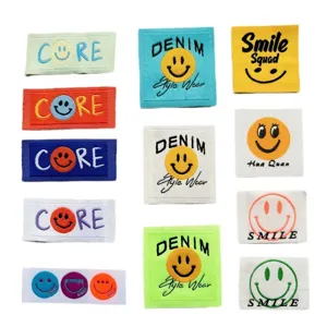 Colorful smiley embroidered cloth patches DIY decorative clothing accessories woven labels