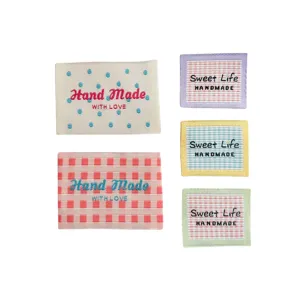 Handmade woven fabric labels cute plaid polka dot sewing tags for clothing bags DIY crafts