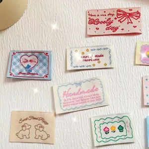 Korean Style Woven Cloth Labels Cute Cartoon Floral Animal Bow Embroidery Patches DIY Garment Bag Scarf Decoration Accessories