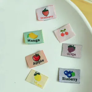 Gros plan de patchs en tissu brodés de fruits colorés avec divers motifs mignons.