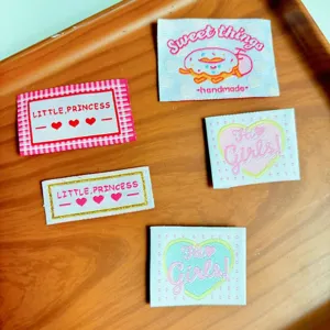 Handmade woven labels cute donut heart embroidery patches for clothing bags DIY sewing