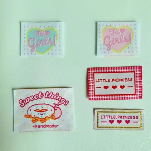 Handmade woven clothing labels cute heart donut embroidery patches for garment sewing