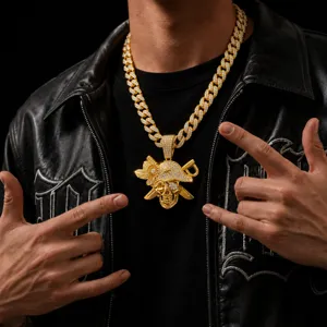 Men Hip Hop Gold Skull Pendant Necklace Cuban Chain Luxury Streetwear Jewelry Gift