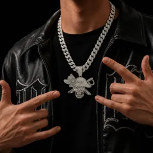 Hip Hop Pirate Skull Pendant Cuban Chain Necklace Men Streetwear Fashion Jewelry