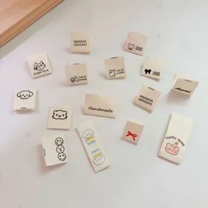 Cartoon Pure Cotton Printed Folded Labels Cute Dog Bear Cloth Labels For Socks Hair Accessories Clothing DIY Decorative Patch