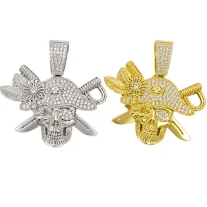 Men hip hop rhinestone pirate skull pendant necklace alloy trendy jewelry accessory