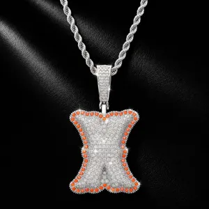 Hip Hop Initialen Buchstaben Anhänger Halskette Kupfer Zirkonia Paved Herren Trendige Statement Kette Schmuck