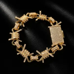 Men Hip Hop Punk Copper Thorn Chain Bracelet Micro Paved Zircon Geometric Open Box Clasp Fashion Jewelry Gift