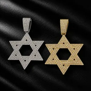 Hip hop full rhinestone Star of David pendant necklace for men alloy fashion jewelry