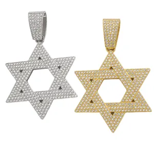 Hip-hop full rhinestone Star of David pendant men fashion alloy hexagram necklace main