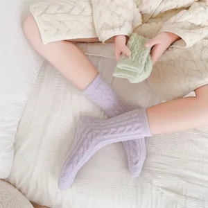 Cozy fluffy winter cable knit socks, thick warm fuzzy sleep socks for women detail