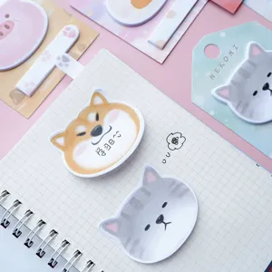 Cute cartoon animal sticky notes set, cat and dog memo pads for school and office use.