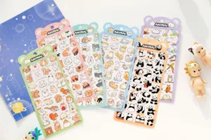 NEKONI cute animal waterproof PVC stickers set, cartoon panda dog cat decals for phone cup diary decor