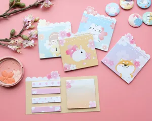 Cute nekoni sticky notes memo pads detail view with cute cat dog rabbit designs for journal.