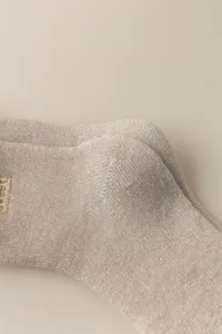 Thickened winter warm mid-calf cotton socks, cozy knit fleece design for women indoor floor wear.