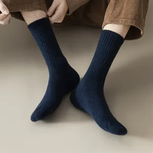 Men's Winter Warm Wool Sports Socks Thickened Terry Bottom Mid Tube Outdoor Athletic Thermal Casual Socks