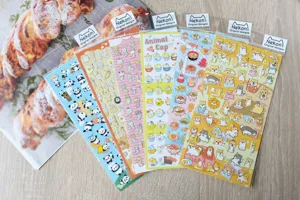 Cute cartoon decorative stickers set, featuring lovely shiba inu and panda designs for journaling.