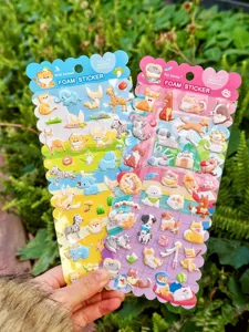 Cute 3D foam animal stickers for phone and cup decoration, cartoon cats dogs wildlife packs.