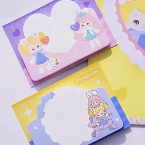 Bloc-notes mignon de fille de dessin animé, notes adhésives esthétiques au design pastel.