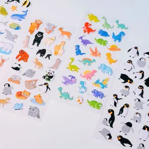 Cute 3D puffy animal dinosaur and penguin sticker sheets for journaling and DIY crafts.
