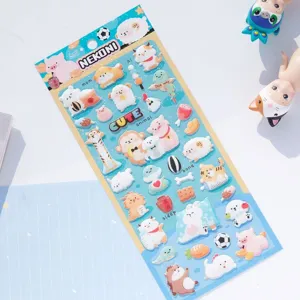 NEKONI sparkly puffy foam stickers cute animal cartoon DIY decorative sticker sheet for kids