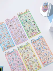 Detailed view of cute decorative planner stickers set, daily expressions waterproof stickers.