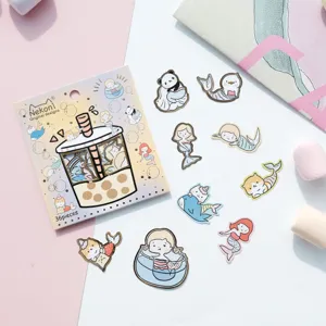 Cute Nekoni cartoon animal mermaid decorative stickers set, 36 pieces for journal crafting.