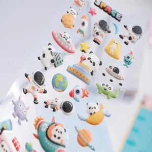 Cute space panda puffy stickers sparkling glitter 3d cartoon stickers for journal DIY