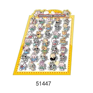Detailed view of DIY standing cartoon animal stickers sheet with cute cats, rabbits and bears.
