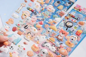 Glitter puffy 3D stickers cute animal panda bear fox koala cartoon decal for journaling crafts