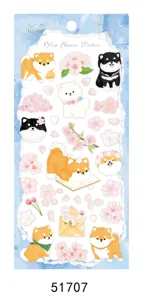 Adorable feuille autocollant shiba inu dessin animé rétro fleurs papeterie agenda PVC